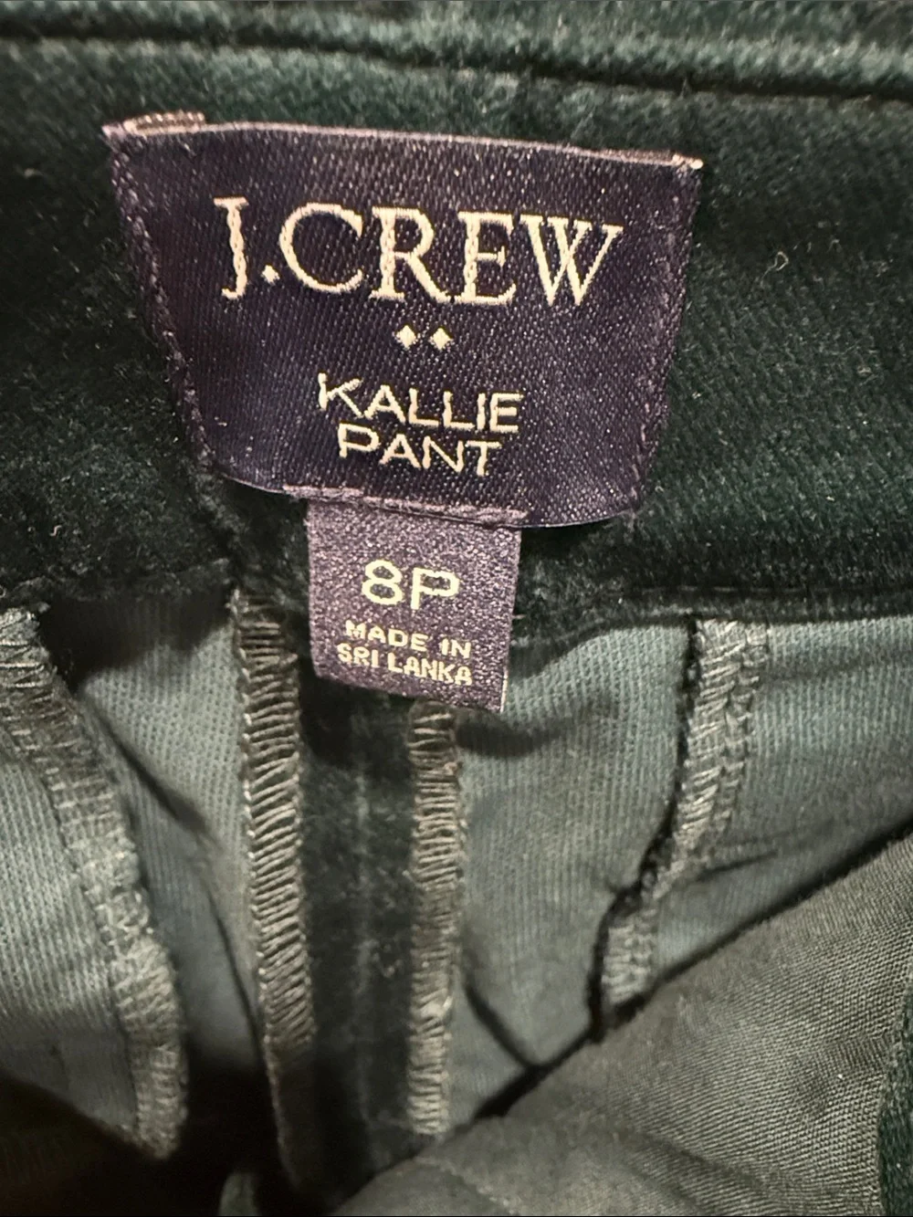 J. Crew Women's Kallie Green Velvet Ankle Pants